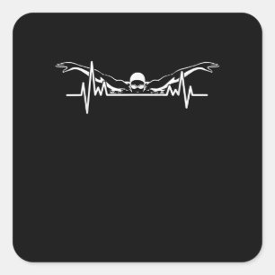 Sticker Carré Baignade Heartbeat Équipe Baignade Femmes Filles