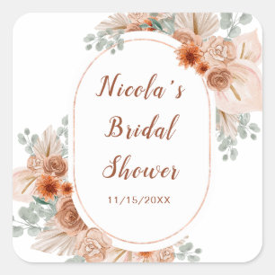 Sticker Carré Baigne de mariage bohème en terre cuite herbe de P