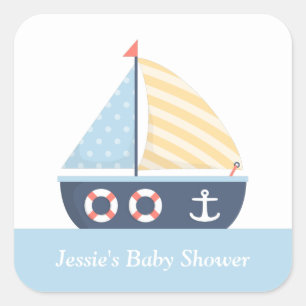 Sticker Carré Baignée de bébé nautique élégant voilier