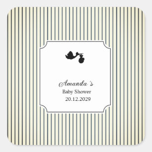 Sticker Carré Bain de bébé cigogne rayures modernes et minimalis