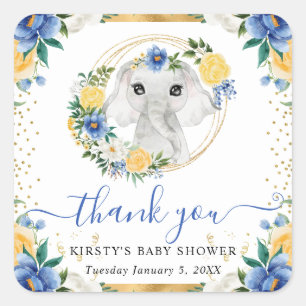 Sticker Carré Bain de bébé Fleurs de jungle éléphant Mignon aqua