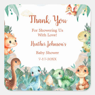 Sticker Carré Bain de bébé garçon dinosaure mignon aquarelle