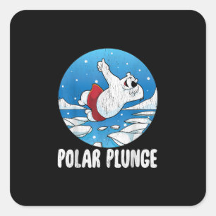 Sticker Carré Bain d'hiver Polar Plunge Ice Jump Polar Ours Bain