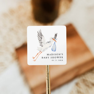 Sticker Carré Bain-Marie Stork Blue Garçon Baby Shower