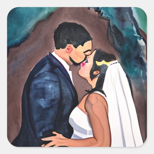Sticker Carré Baiser de mariage des mariés (Devant)