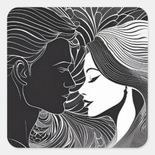 Sticker Carré Baiser intemporel Noir & Blanc Amour Silhouette