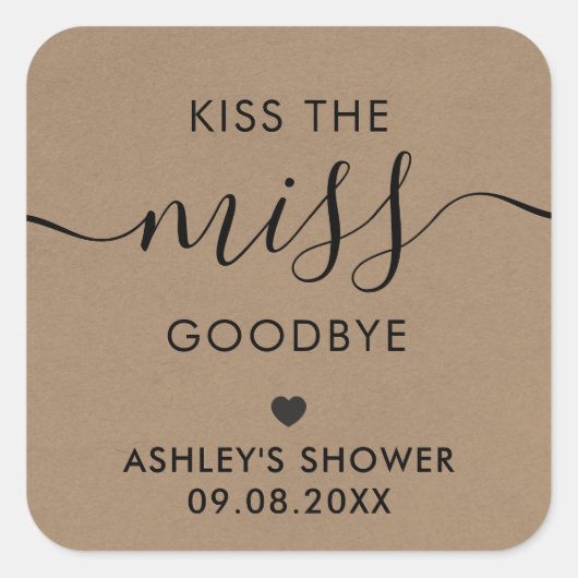 Sticker Carré Baiser la Fête des mariées Miss Adieu, Kraft (Devant)