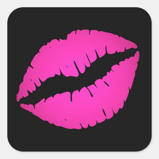 Sticker Carré Baiser Noir et Rose Chaud (Devant)