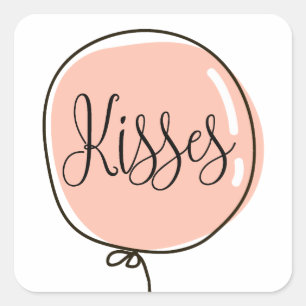 Sticker Carré Baisers. Ballon rose pâle mignon pour la Saint Val