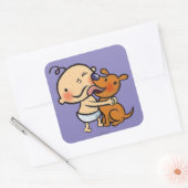 Sticker Carré Baisers de chiots pour le bébé (Enveloppe)