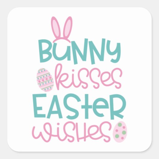 Sticker Carré baisers de lapin voeux de Pâques (Devant)
