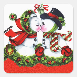 Sticker Carré Baisers des couples de bonhomme de neige