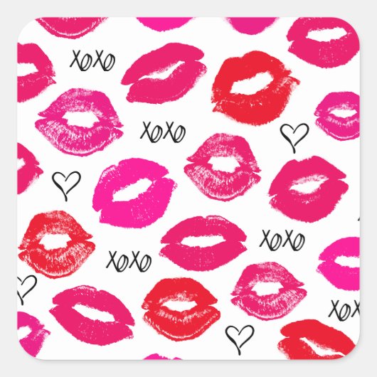Sticker Carré Baisers XOXO rouge et rose (Devant)