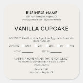 Sticker Carré Bakery Cake Home Licence alimentaire légale (Devant)