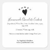 Sticker Carré Bakery Ingredient Label Heart Simple Minimalist (Devant)