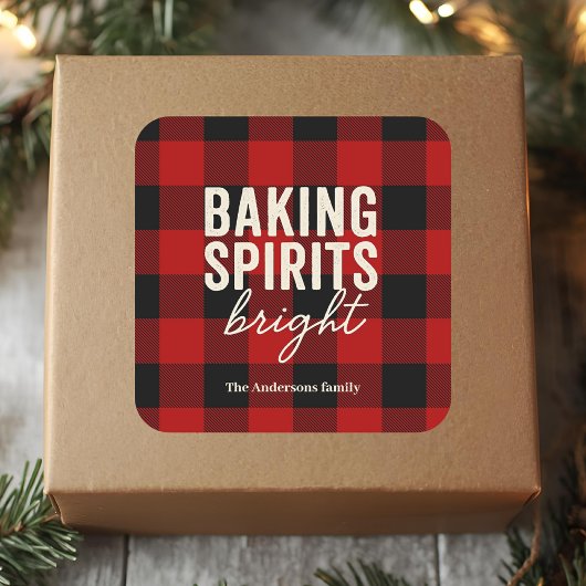 Sticker Carré Baking Spirits Bright Buffalo Plaid Christmas