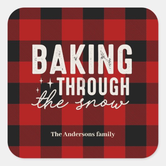 Sticker Carré Baking Through the Snow Buffalo Plaid Christmas (Devant)