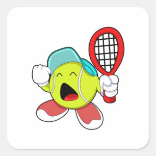 Sticker Carré Bal de tennis avec raquette de tennis