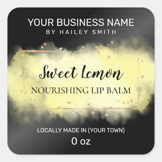 Sticker Carré Balai À Lèvres Noir Et Jaune En Encre Moderne (Devant)