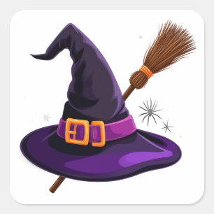 Sticker Carré Balai de Sorcière ÉpoUVantable Halloween 👻