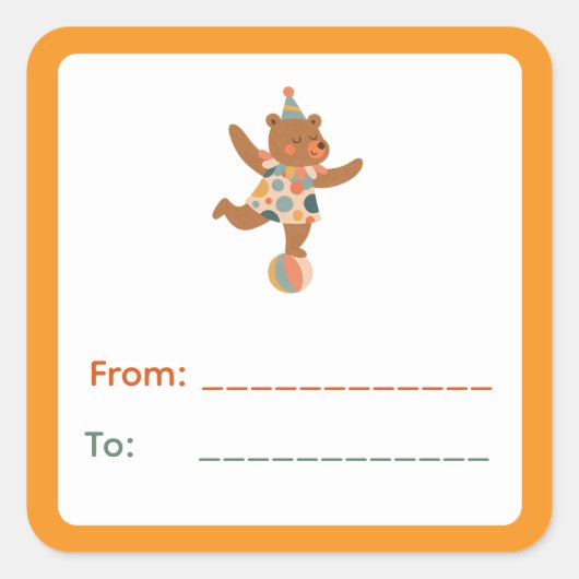 Sticker Carré Balancing Circus Bear Gift Label (Devant)