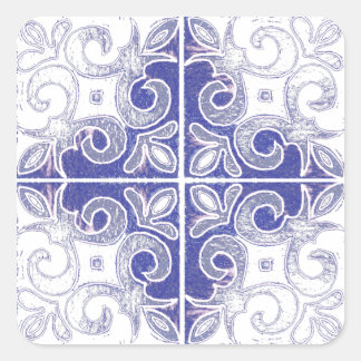 Sticker Carré Balayage bleu blanc inspiré par Azulejos portugais