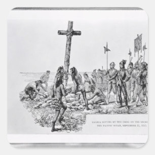 Sticker Carré Balboa installant la croix sur le rivage