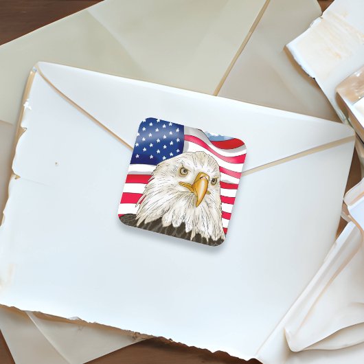 Sticker Carré Bald Eagle devant le drapeau américain Art patriot