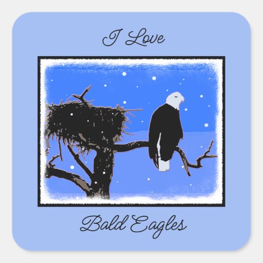 Sticker Carré Bald Eagle en hiver - Art original de la faune (Devant)