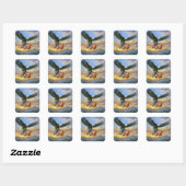 Sticker Carré Bald Eagle Flying With American Flag (Feuille)