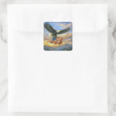 Sticker Carré Bald Eagle Flying With American Flag (Sac)