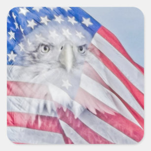 Sticker Carré Bald Eagle Head & the American Flag