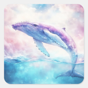 Sticker Carré Baleine à bosse cosmique dans les eaux célestes