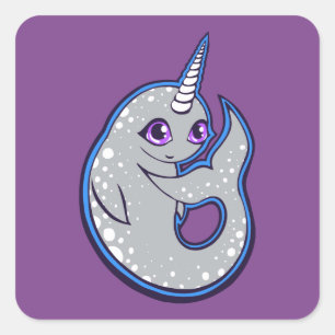 Sticker Carré Baleine à narval gris avec des points de dessin e