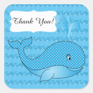 Sticker Carré Baleine Bébée Bleue Polka   Texte do-it-yourself