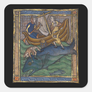 Sticker Carré Baleine bestiaire médiévale c. 1270