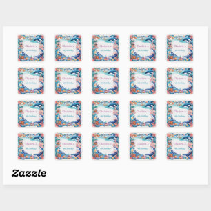 Sticker Carré Baleine blanche bleu mermaid baleine requin annive