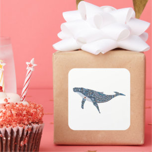 Sticker Carré Baleine bleue Mandala
