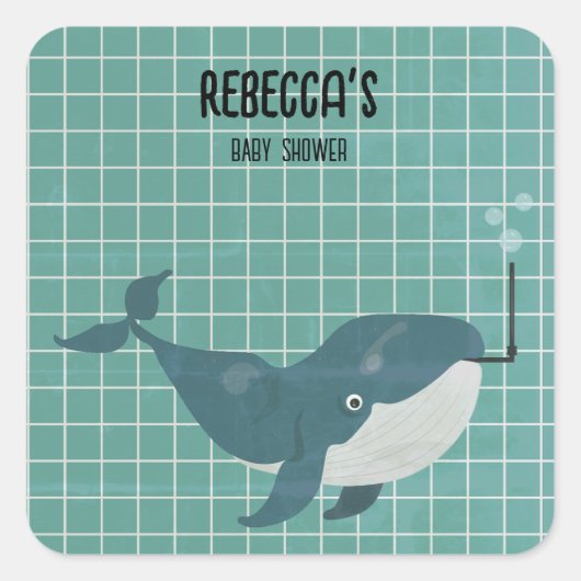 Sticker Carré Baleine dans la piscine bébé douche (Devant)