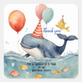 Sticker Carré Baleine d'un garçon du temps Anniversaire Merci (Devant)