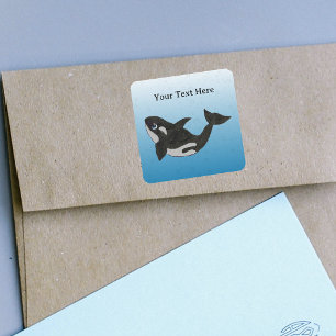Sticker Carré Baleine Tueuse de Type Dessin Animé Amusant Bulles