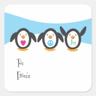 Sticker Carré Balise Amour, Paix et Joy Penguin Holiday