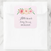 Sticker Carré Balise Baby shower floral rose clair (Sac)