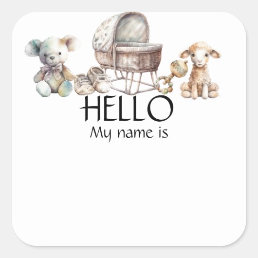 Sticker Carré Balise Boho Genre Neutre Baby shower Nom (Devant)