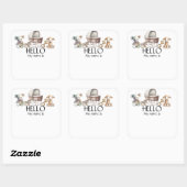 Sticker Carré Balise Boho Genre Neutre Baby shower Nom (Feuille)