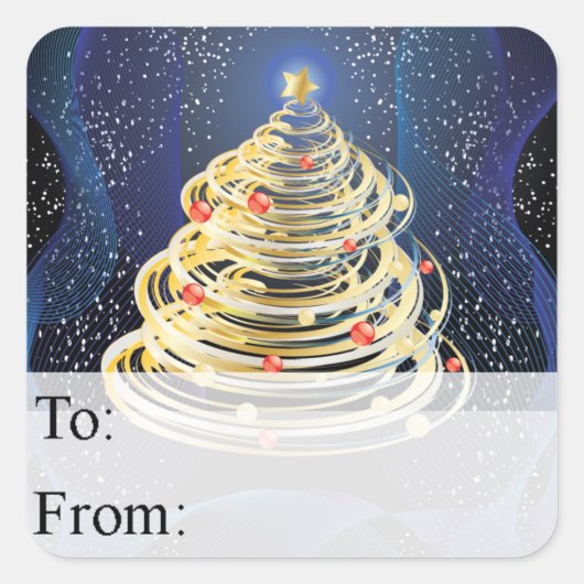 Sticker Carré Balise cadeau Arbre de Noël Gold (Devant)