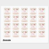 Sticker Carré Balise cadeau d'anniversaire Shabby Chic Rose Rust (Feuille)