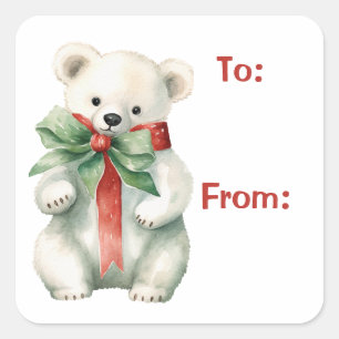 Sticker Carré Balise cadeau d'aquarelle de l'ours polaire