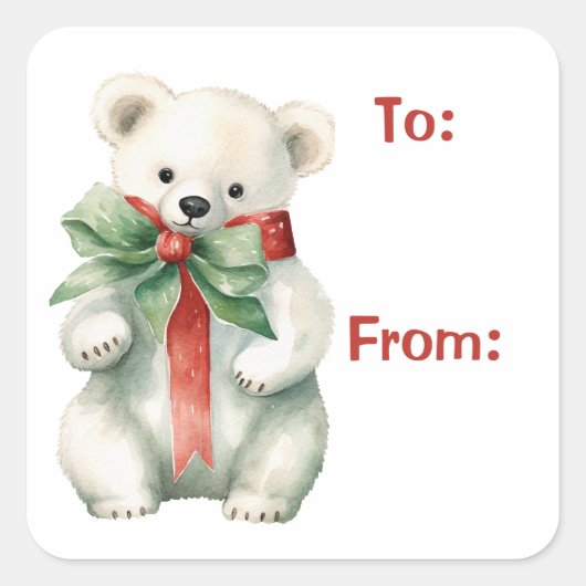 Sticker Carré Balise cadeau d'aquarelle de l'ours polaire (Devant)