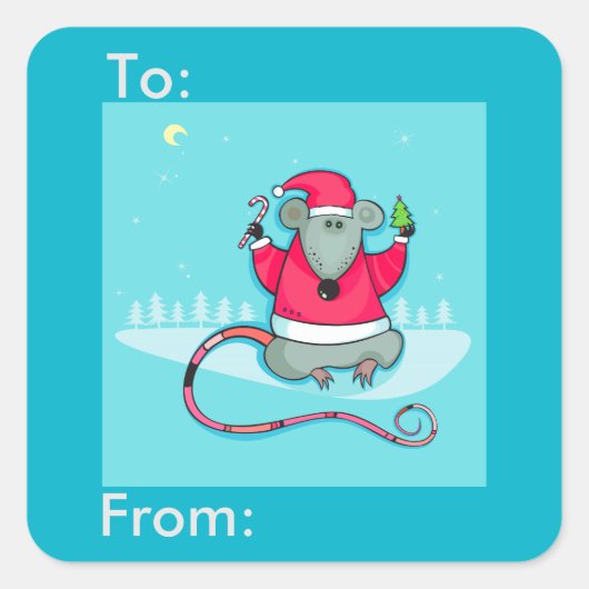 Sticker Carré Balise cadeau de la jolie souris de Noël Père Noël (Devant)